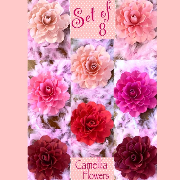 Set of 8 Marvelous 3D Shaded Camellias Flowers - Brand New - Picture 16 of 16